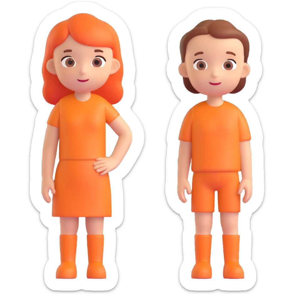 Slightly increase the volume of the upper body of the girl, separate the girl and the boy from each other, and make the skin color the same for both characters. Keep the cartoonish 3D style. sticker