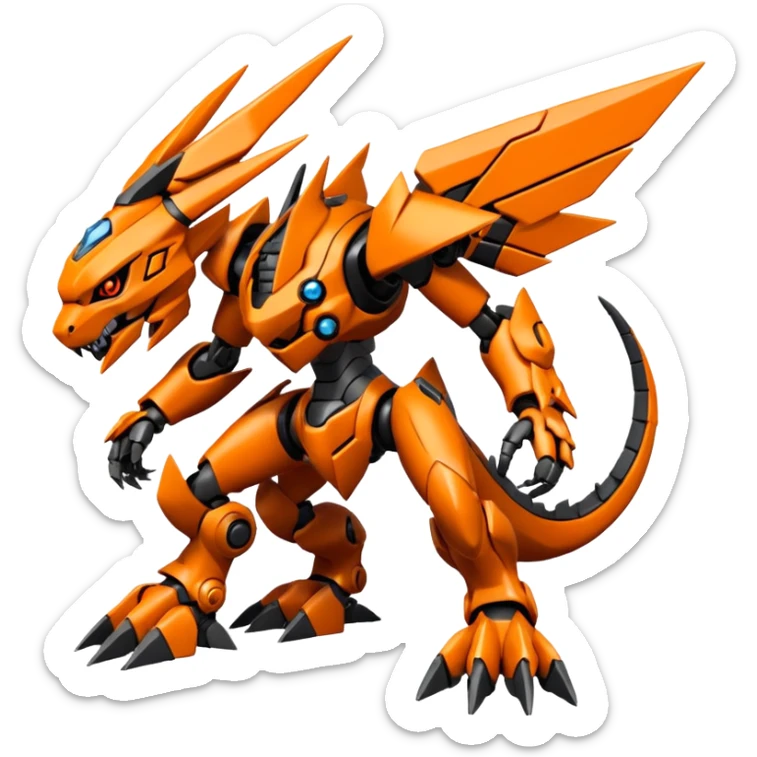 Cool Futuristic Black Orange Cyber-Digimon-Fakemon-Guilmon-Guilmon-Wargreymon-Mecha full body sticker