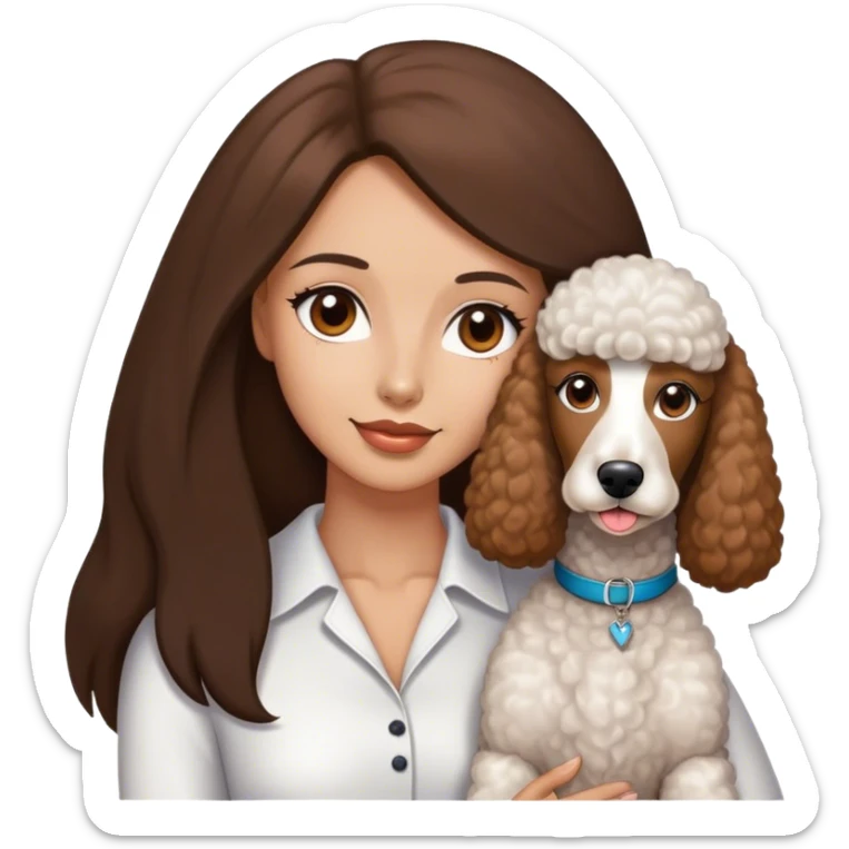 Long straight brown hair brown eyes beautiful women The white standard poodle you're holding sticker