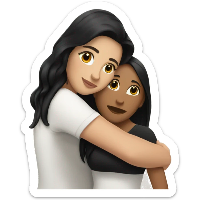 Latina girl with black hair hugging white pale girls with brunette hair sticker