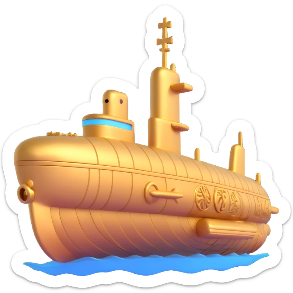 ancient golden Anunnaki submarine submerged decorated with ancient symbols and stepped design sticker