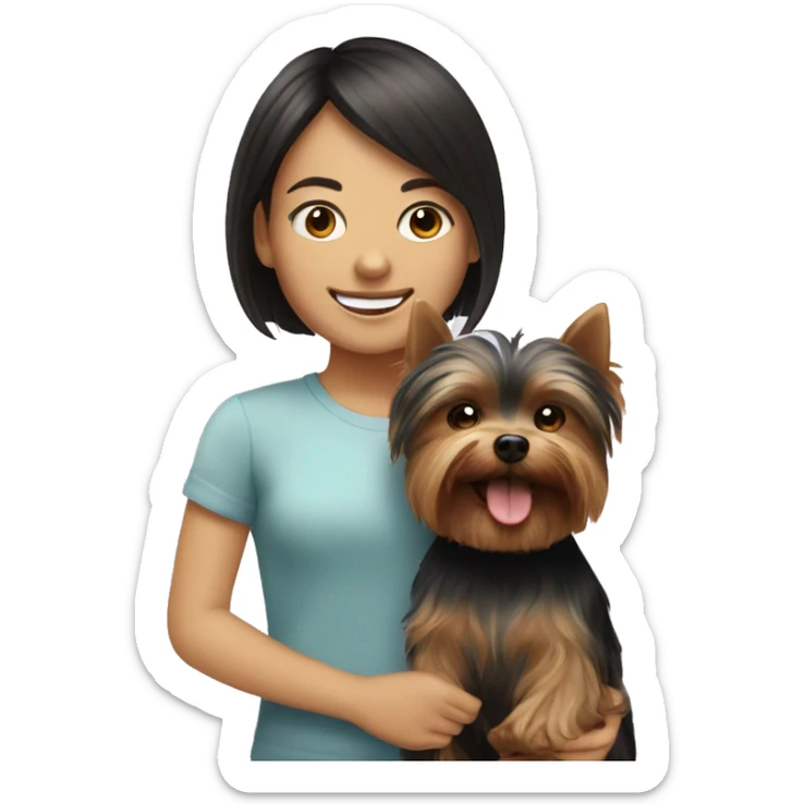 smiling girl with Yorkshire terrier with a haircut  companion sticker