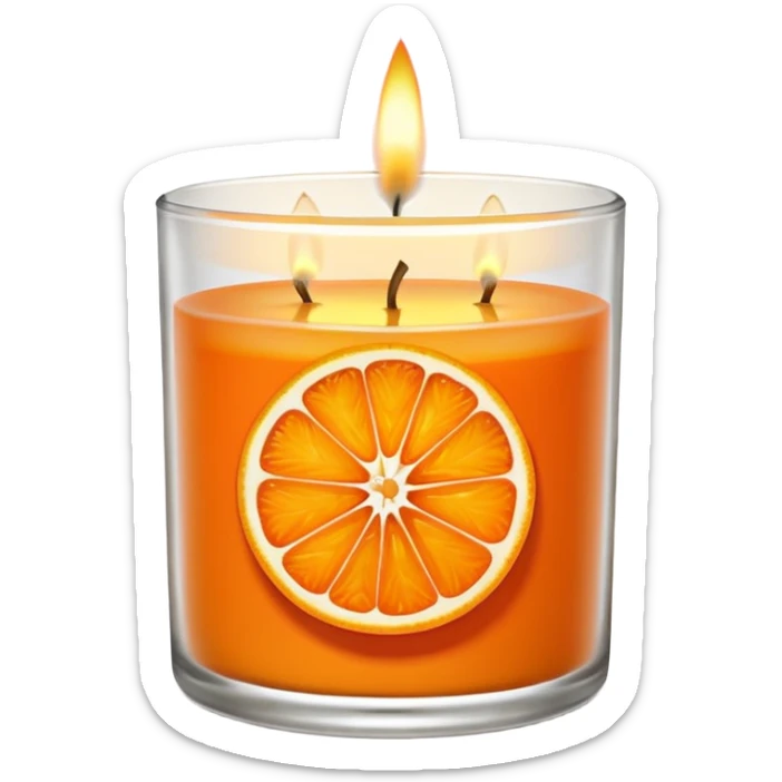 Citrus candle – orange wax in clear glass with slice of orange label sticker