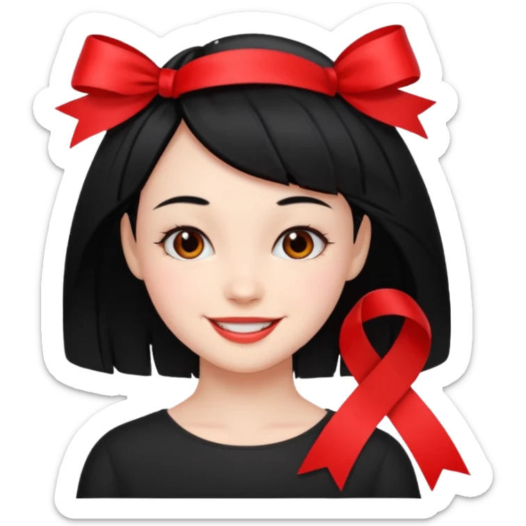 girl that have a red ribbon in her hair the hair is black  sticker
