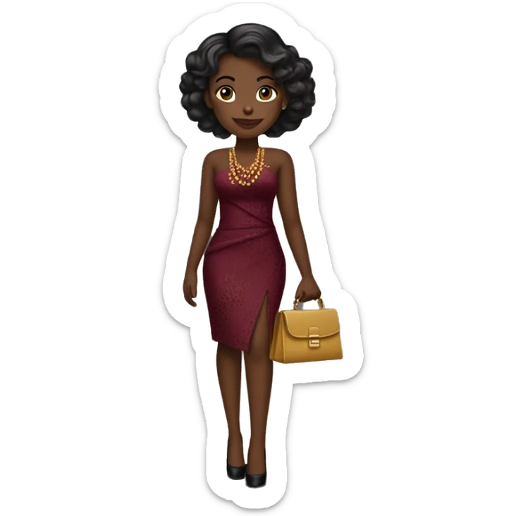 A girl wearing a wine and gold asoebi dress with black heels and bag  sticker