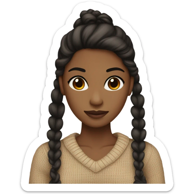 brown skin, brown eyes, black hair, tan sweater, black long ponytail with a tan bow in shot  sticker