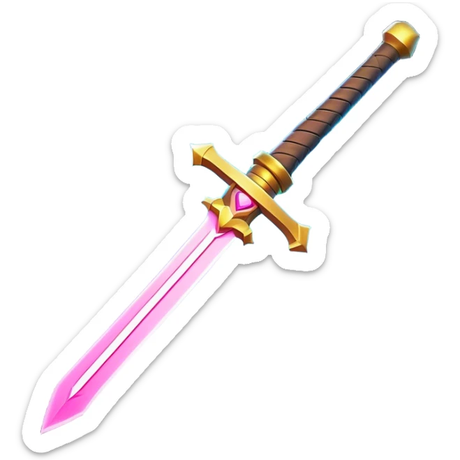 Clash of Clans aesthetic: Cinematic Playful Laser Sword Emoji, rendered in a 3D vector-style similar to standard emojis with minimal shading and bold, simplified shapes. A compact, vibrant energy blade with a neon-hued, glowing edge and futuristic hilt, softly glowing with a radiant cosmic charm. Simplified yet unmistakably iconic, highly detailed and consistent, glowing with a soft pulsating brilliance and high shine. Stylized with a touch of interstellar elegance and a soft glowing outline, capturing the essence of a legendary energy blade with a friendly, playful manner! sticker