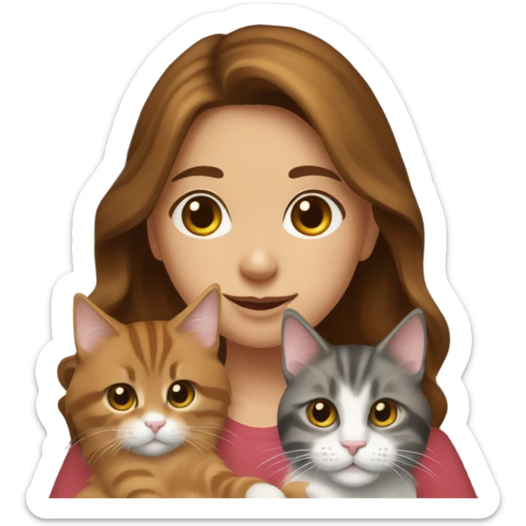 Girl with brown hair and young maine coon brown and white sticker