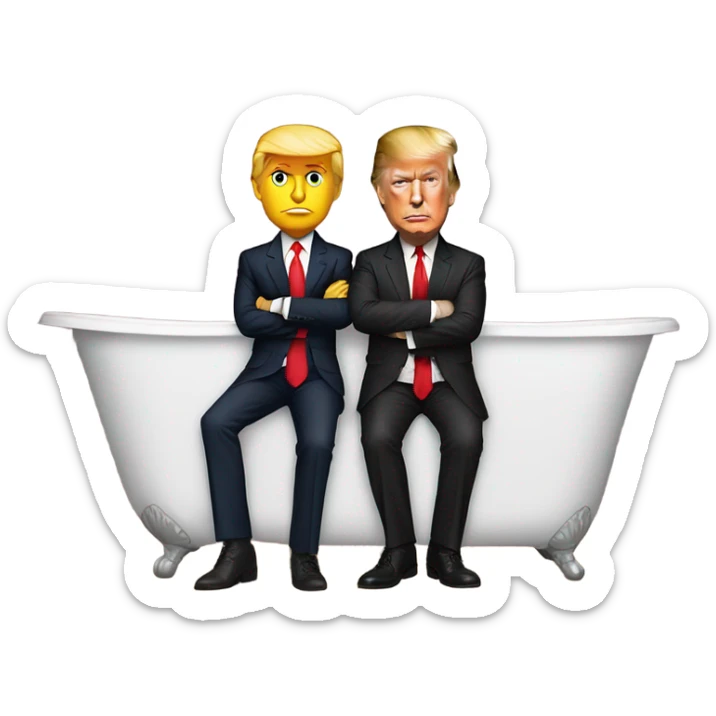 President Donald Trump wearing a suit and red tie in the bath tub with Jason Tatum in uniform  sticker