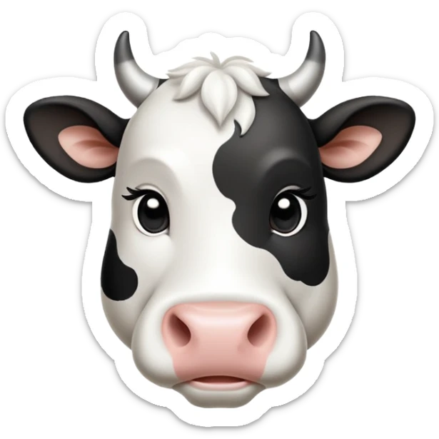 cinematic-noble-black-and-white-cow calf-portrait-emoji,-poised-and-regal,-with-a-large,-sturdy-build-and-a-beautifully-patterned-hide-of-rich-black-accented-by-crisp-white-patches,-deep-set-soulful-brown-eyes,-simplified-yet-sharp-and-sophisticated sticker