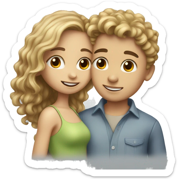 A Girl with brown straight hair and a boy with blonde curly hair kissing  sticker