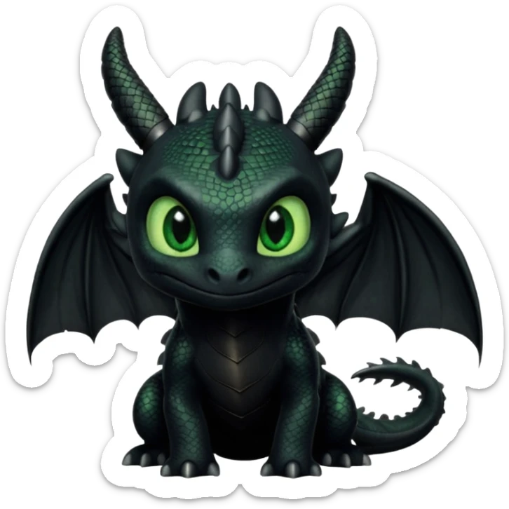 Dragon, toothless in how to train your dragon, black skin, and green eyes, cute  sticker