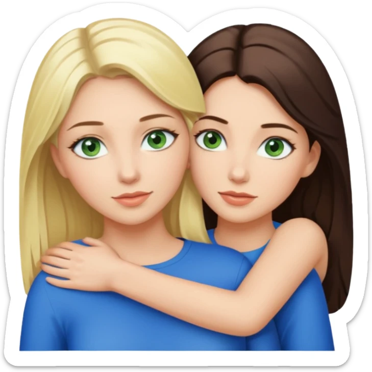 Blondynka z zielonymi oczami przytulająca się do brunetki z niebieskimi oczami sticker
