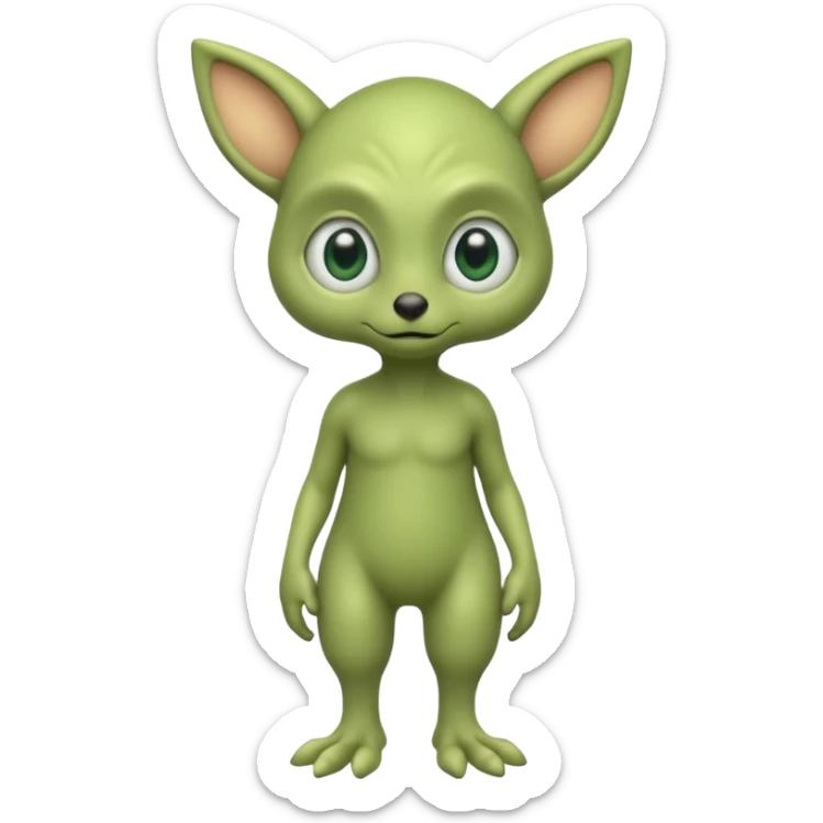 full body cute peacefull alien furry with 2 legs and eye stalks stands upright and looks intelligent ...wears clothing. not green..looks happy and cudly... doesnt have eyes on face, there is a stalk coming from top of head with a single large eye sticker