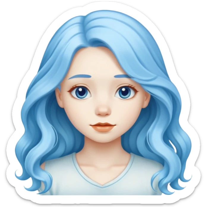 A beautiful albino girl with blue hair and white silky long wavy hair sticker