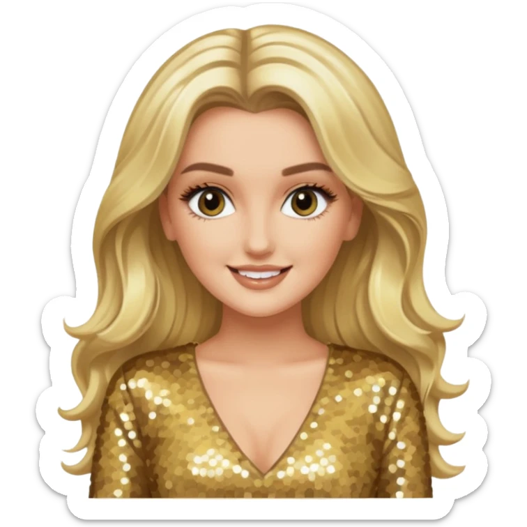 Perrie Edwards from Little Mix with long blonde hair, gold sequin outfit sticker