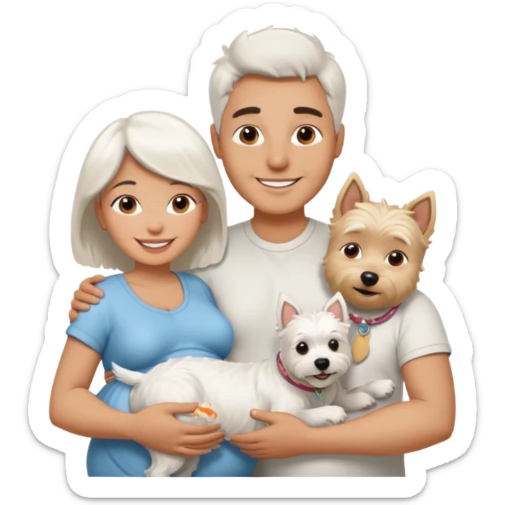 a man and a pregnant woman and a Westie dog sticker