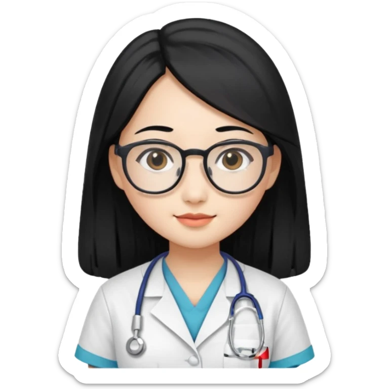 Beautiful Asian girl with long black hair and glasses wearing nurse scrubs sticker