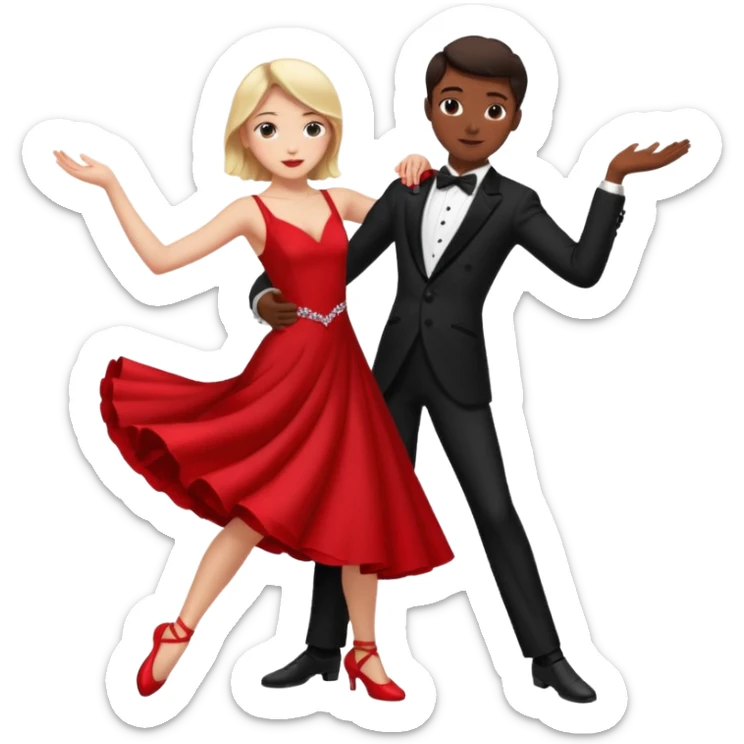 Ballroom dancing with girlred and boyblack  girl bend on his hand sticker