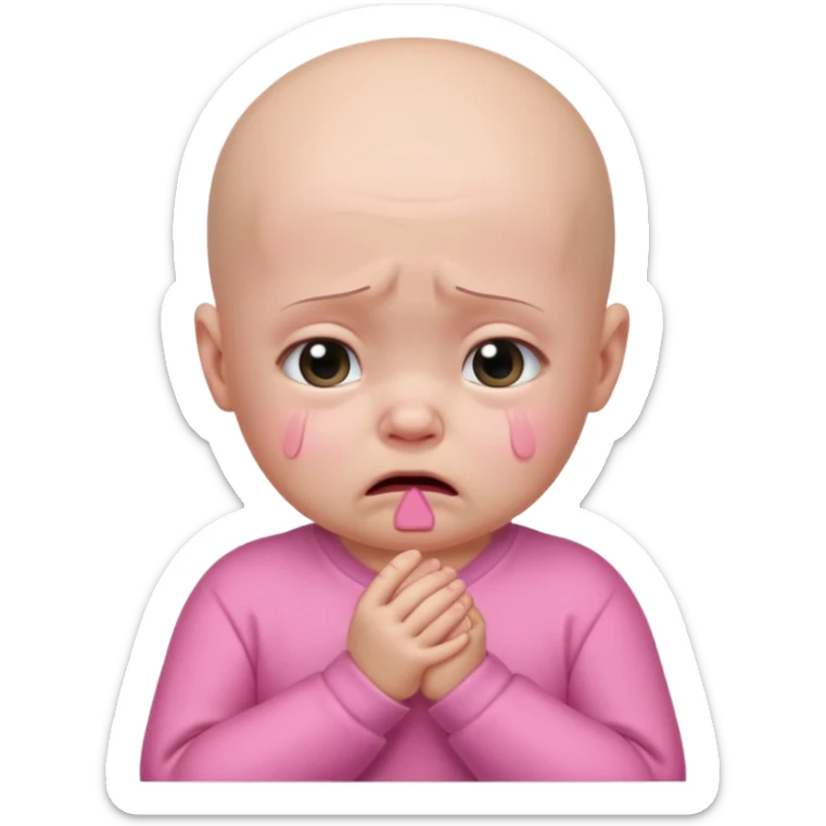 a portrait of crying baby , wearing pink clothes, no hair sticker