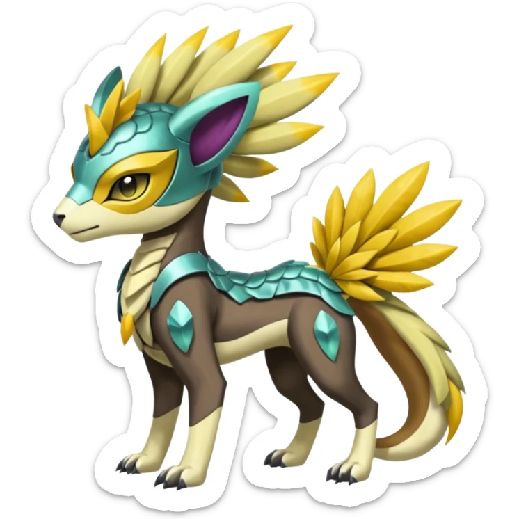 Colorful masked armored leathery scaly furry Futuristic Meloetta-Manectric-Solgaleo-Raikou-Pokémon-Digimon-Fakémon-fusion-hybrid-creature sticker
