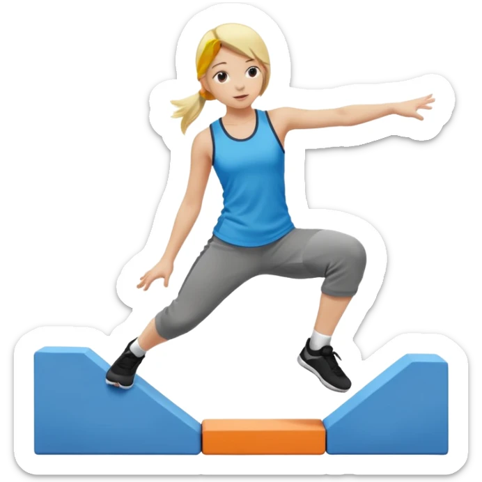 a very young blonde girl doing parkour (color blocks) at kids school sticker