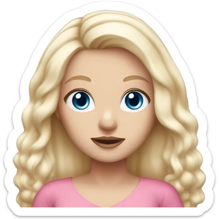 White girl. Long white blonde hair. Blue eyes. Pink dress.  sticker