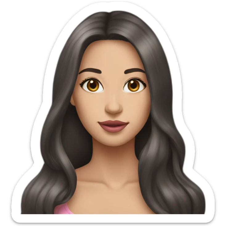 Pretty woman very long dark hair and long face light skin pink lips sticker