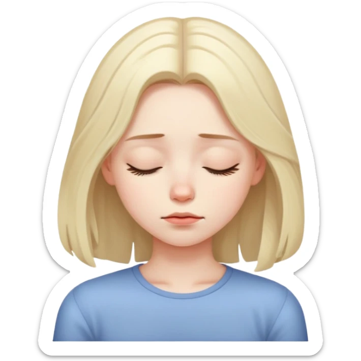 Girl showing sleepiness, pale skin tone, shoulder-length hair sticker