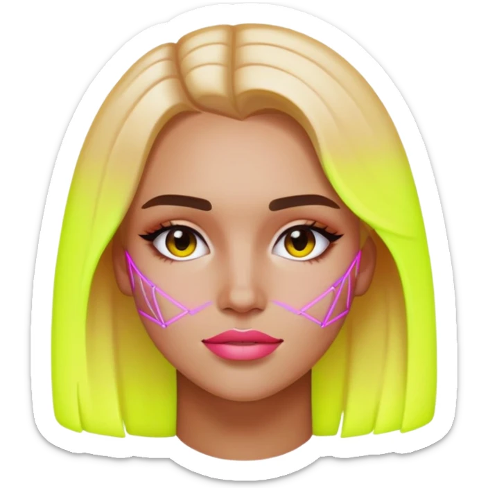 Generate an emoji of "LAINEY," an advanced AI assistant. Half of her face is human, the other half is digital, like a neon grid. sticker
