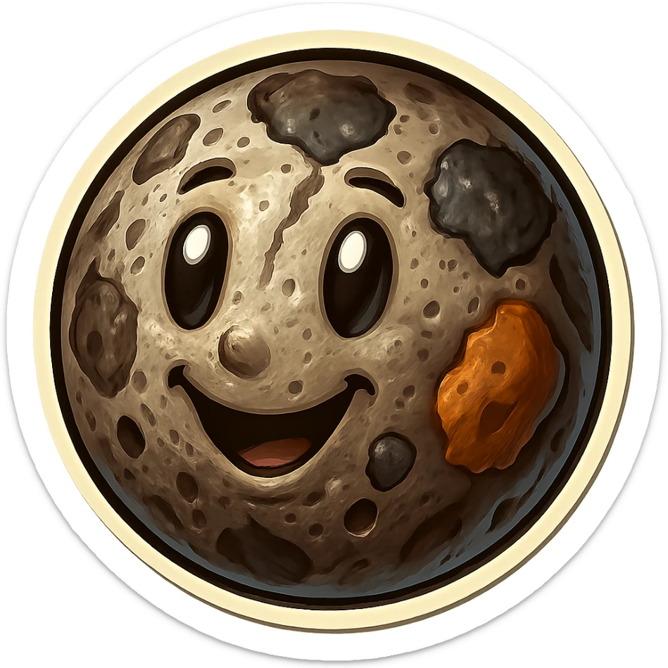 Add more rocky details, deeper pitted marks, and rougher patches to the Mercury planet emoji, keeping the same retro stickers style and transparent background. sticker