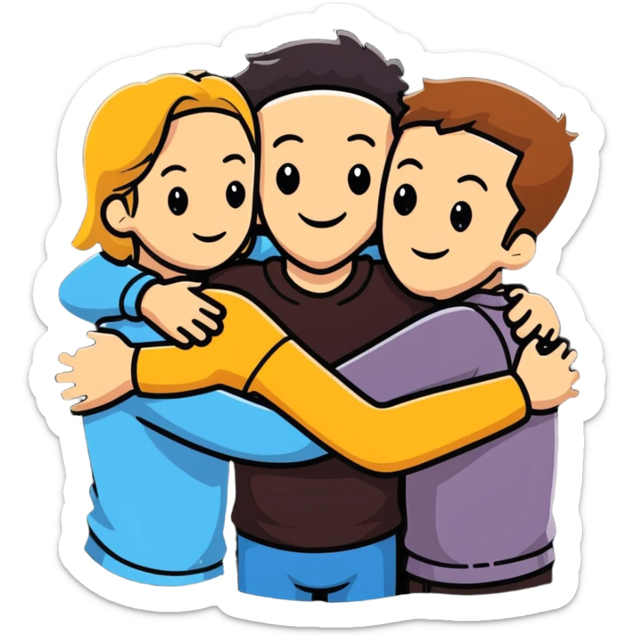 Caucasian friends in a group hug, showing friendship and togetherness sticker
