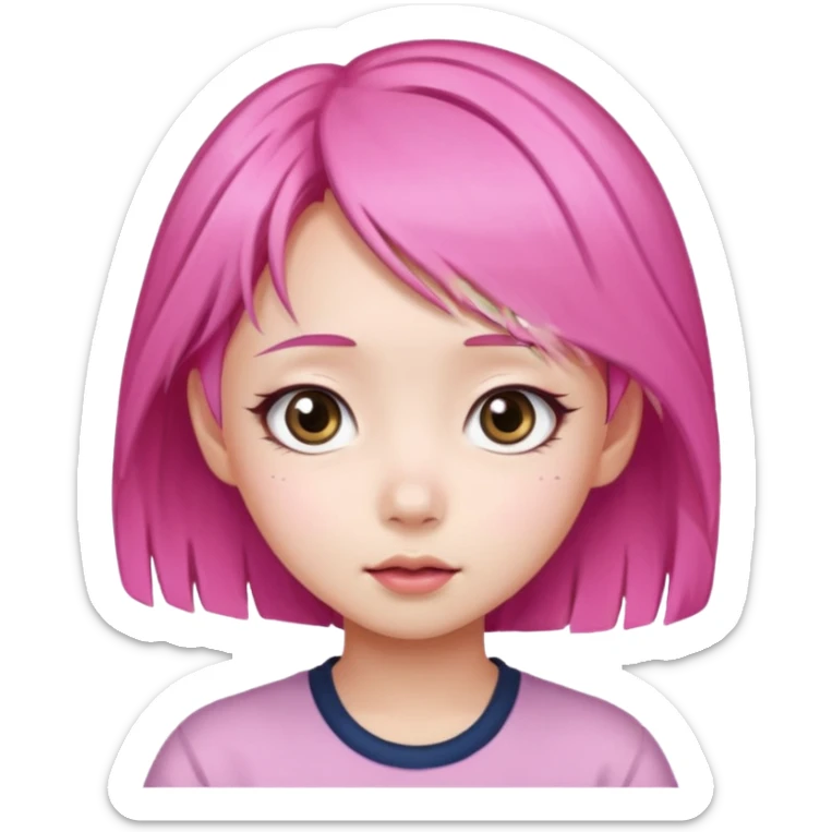 emoji An Asian girl with  pink hair, big eyes,sweet
 sticker