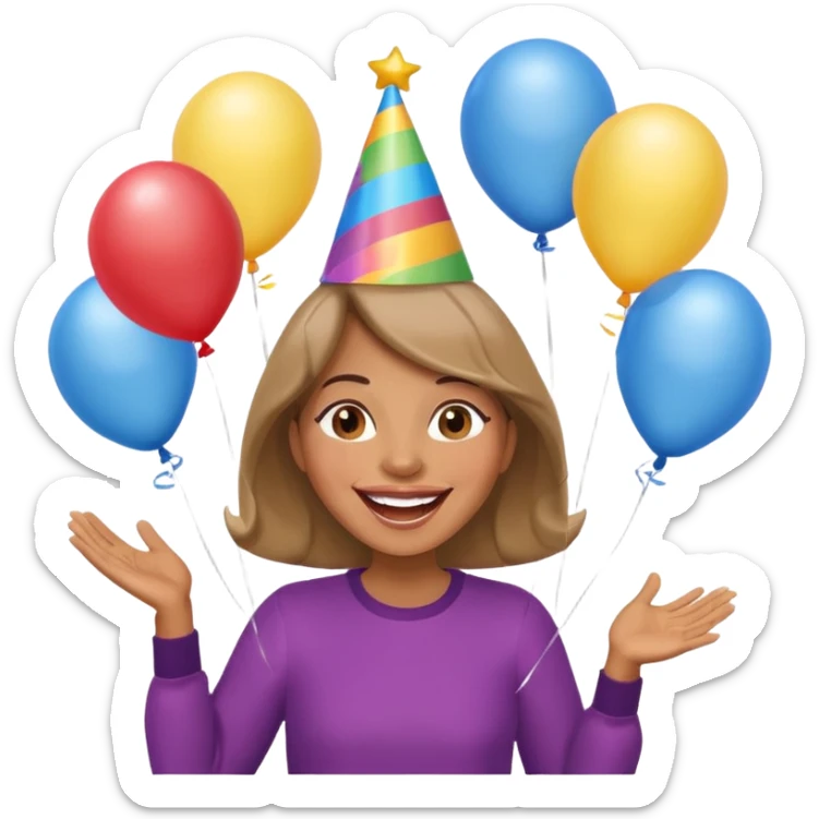 caricatura gorgi gales hembra celebrando feliz con globos y emocion  sticker