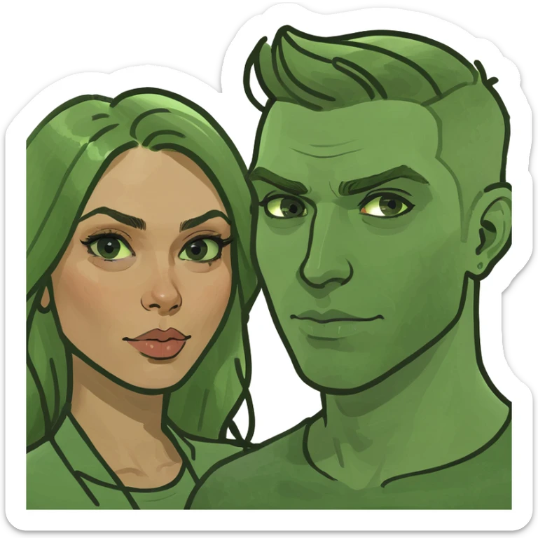 Brunette woman and blonde man with blonde beard twirling together sticker