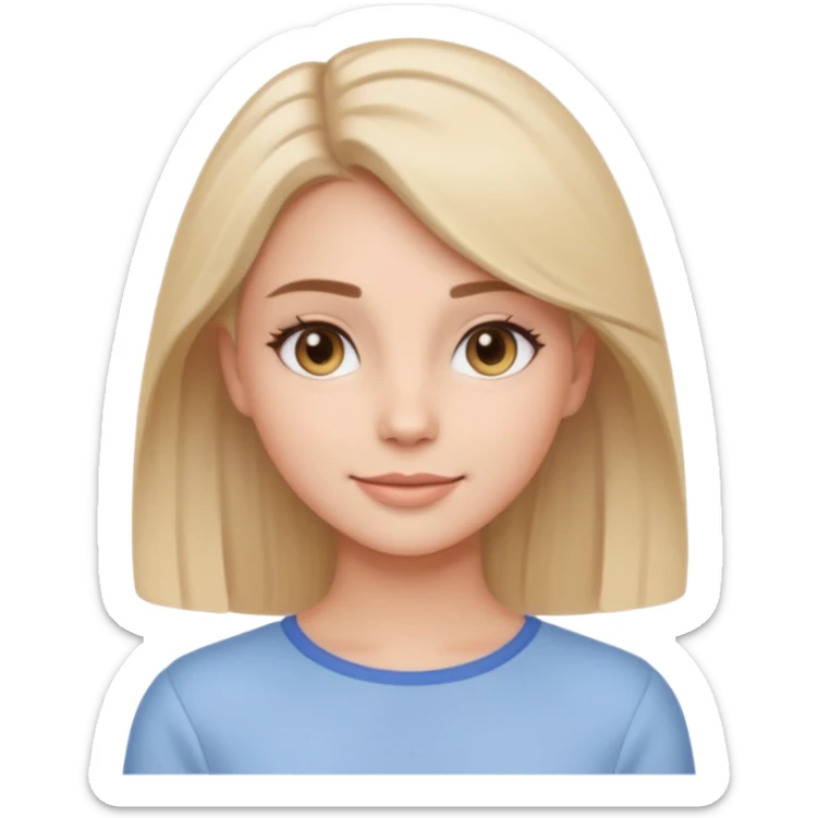 Clean girl influencer emoji-style character, head and shoulders portrait (chest-up crop), minimal makeup, natural glow skin, soft confident smile, sleek hair, neutral pastel outfit sticker