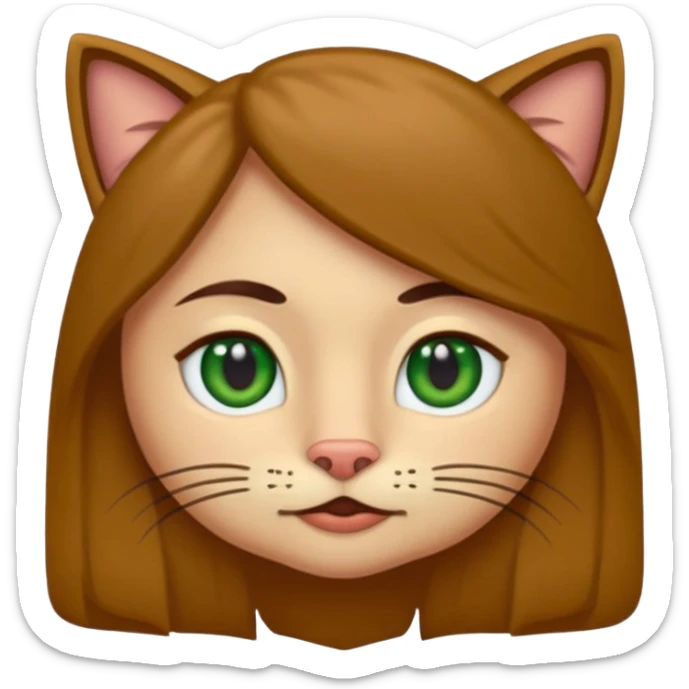 Crea un emoji donde salga un chico de pelo moreno con los ojos claros, una chica de pelo morena con los ojos marrones claros y UN gato europeo comun de pelaje marron oscuro y ojos verde claro, quiero que se esten abrazando el chico y la chica, y el gato este en el medio de los dos sticker