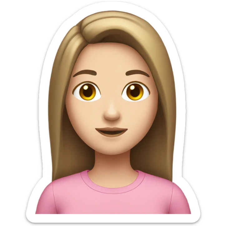 brown straight hair teenage girl white skin pink shirt  sticker