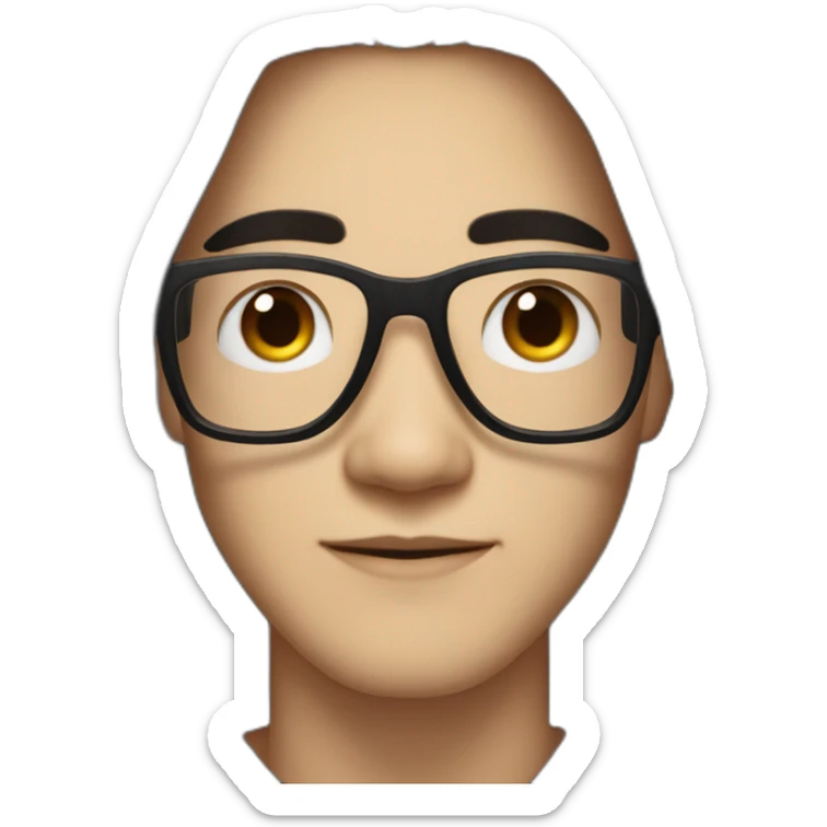 White skin Asian Guy with long black hair and square glasses and black hoodie sticker