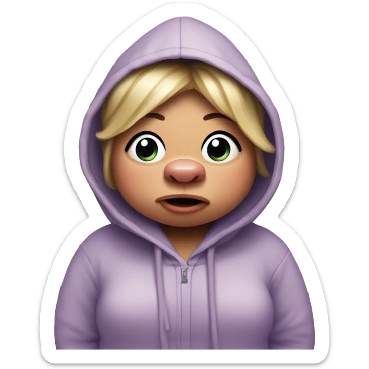 miss piggy crying in a oversized hoodie with a no wifi logo on it  sticker