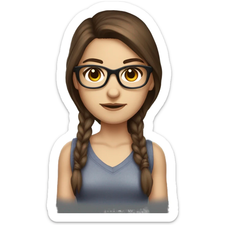 Brown hair brown eyed fantasy Gamer Girl wearing nerd glasses  sticker