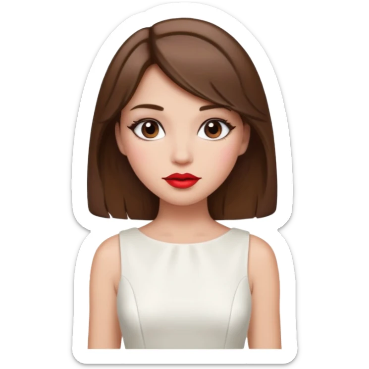 a middle brown hair girl with elegant white dress, wearing makeup sticker