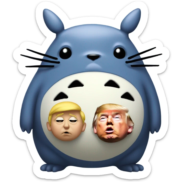 Photo realistic Donald Trump, kissing Totoro at the beach by the pool sticker