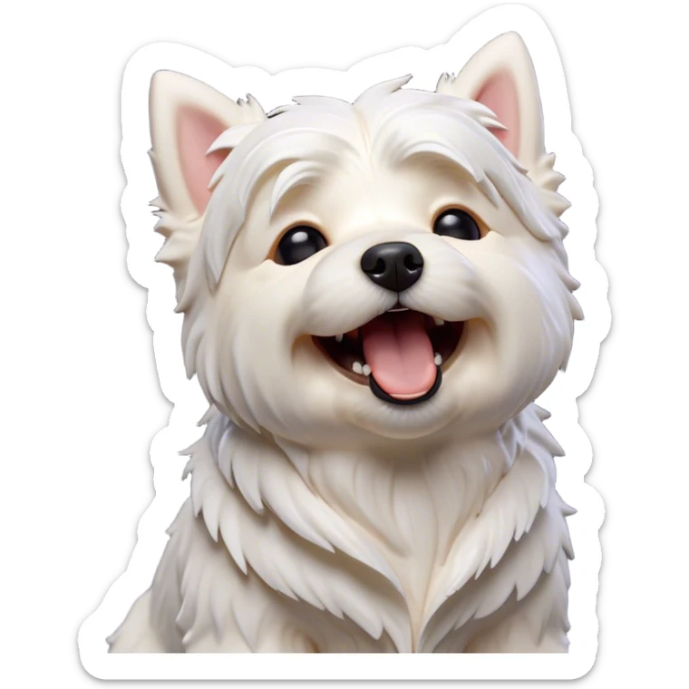 Cinematic Cute Yawning West Highland White Terrier Portrait Emoji, Head tilted slightly with a dramatic, wide-open yawn, showcasing a soft, fluffy white coat with floppy ears slightly drooping and round dark eyes barely open in drowsy contentment, Simplified yet irresistibly adorable features, highly detailed, glowing with a soft, cozy glow, high shine, relaxed yet expressive, stylized with a touch of whimsy, bright and endearing, soft glowing outline, capturing the essence of a sleepy yet affectionate companion, so drowsy it feels like it could stretch out of the screen and curl up for a nap! sticker