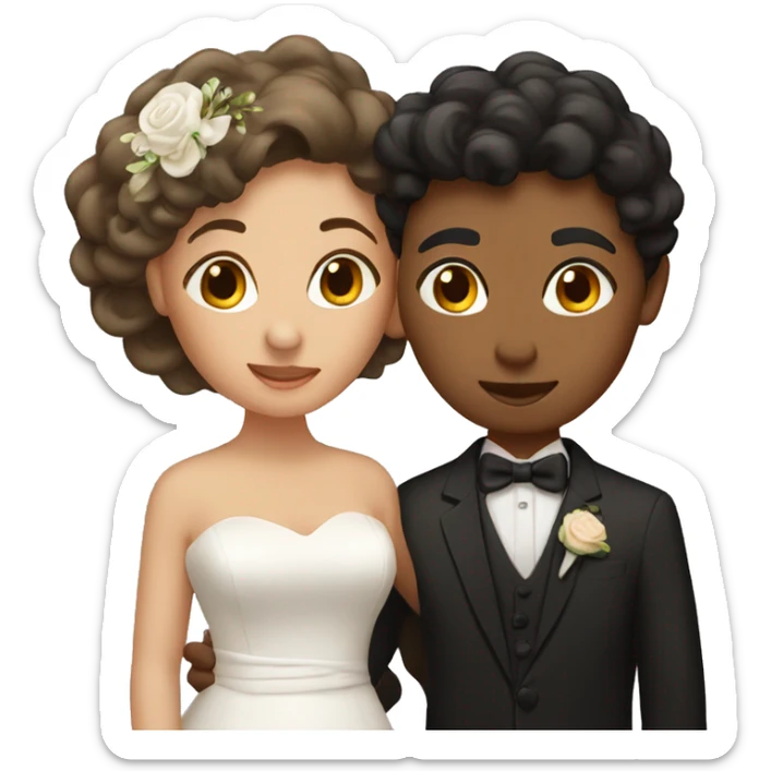 Two light brown women getting married kissing one has black short hair the other has Curley brown hair sticker