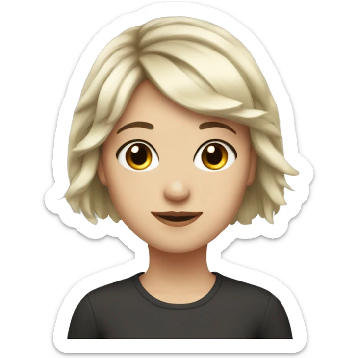 white girl, dark hair , short hair utill nek, side bangs sticker