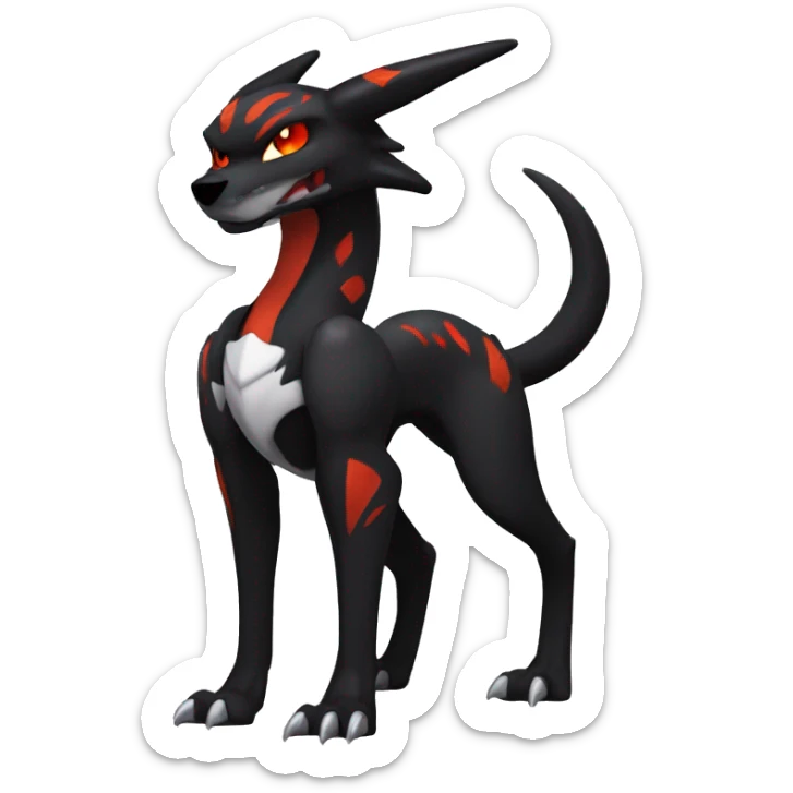 Black Cool Edgy Anthro Sergal-Houndoom-Charizard Fakémon  with White and Red Edgy markings sticker