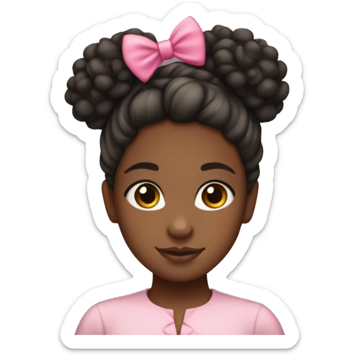 cute black girl with curly hair tied with a pink bow in a bun sticker