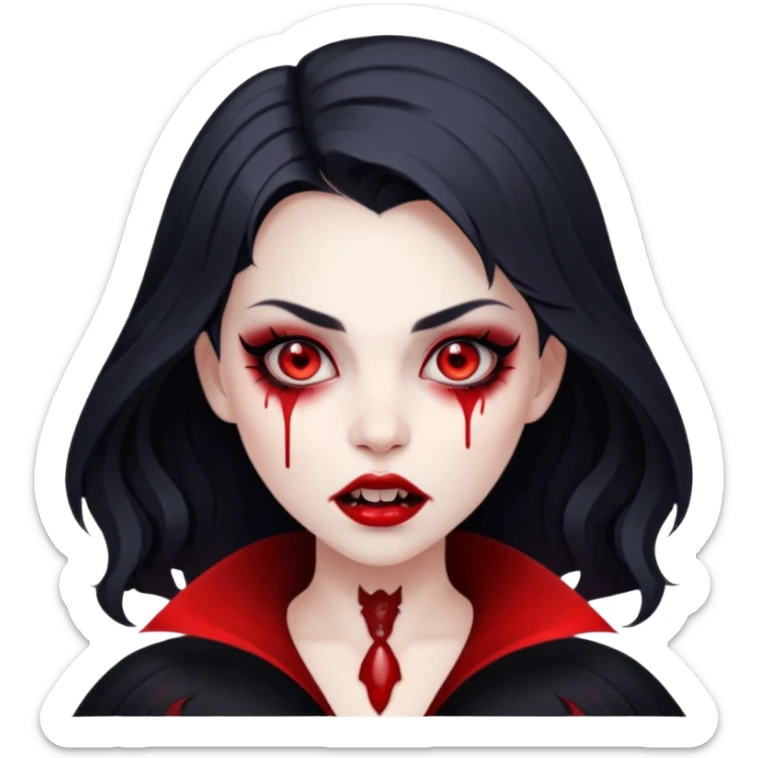 pretty vampire girl with red eyes fangs blood pretty smoky eye makeup  sticker