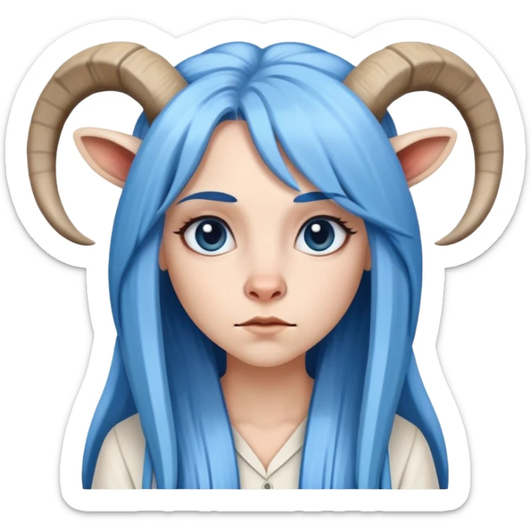 White female-Shameful-gorgeous face-long straight blue hair-dressed as a goat sticker